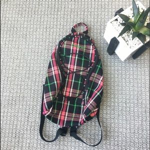 Dakine mini backpack, black/pink/green plaid